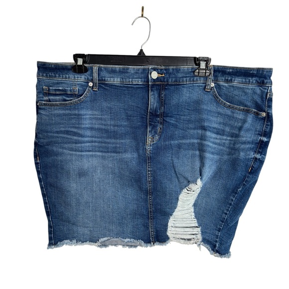 Torrid Womens Stretch Denim Mini Skirt Plus Sz 24 Distressed Destroyed Raw Hem - Picture 12 of 12